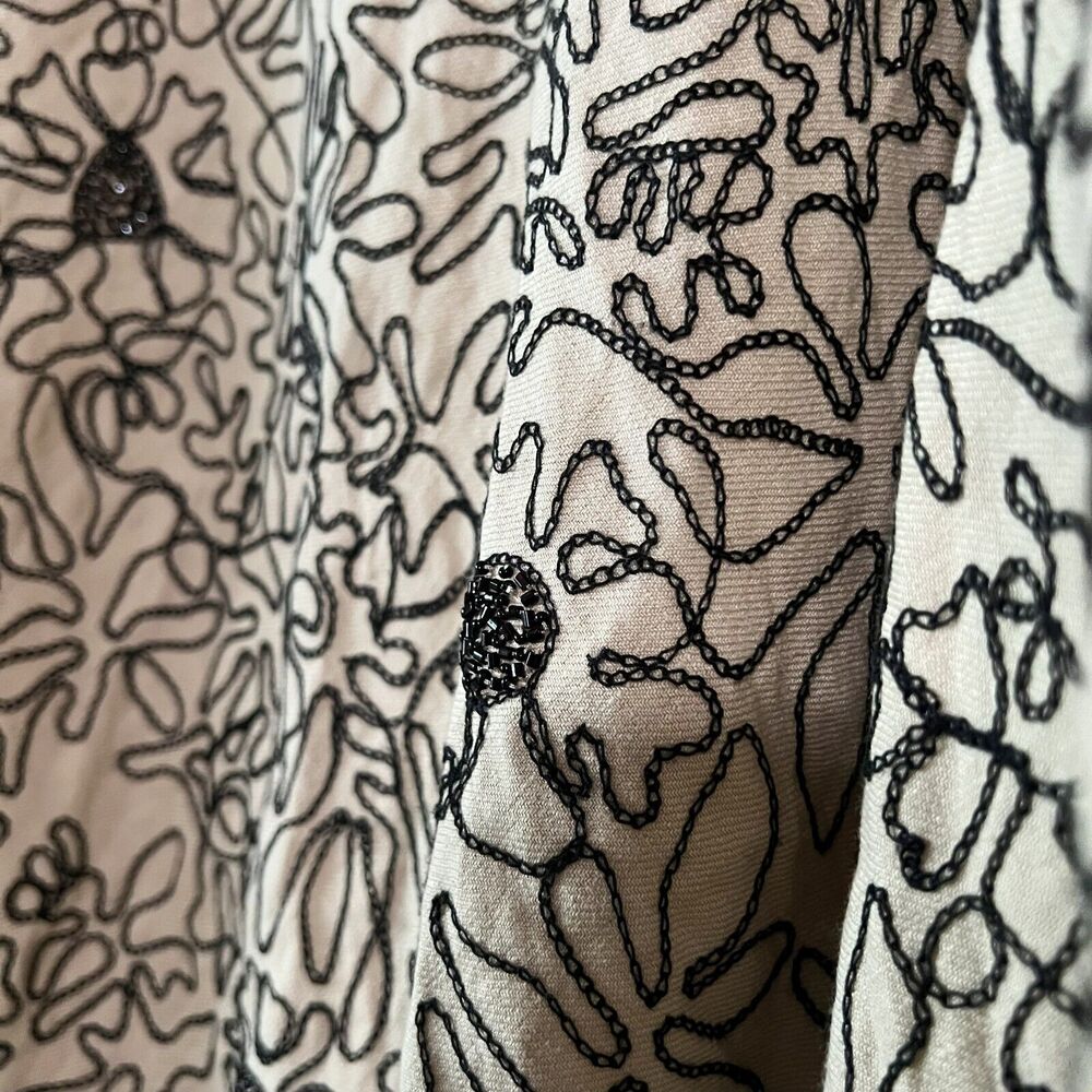 Vintage Carlisle Embroidered Line Art Linen A Line Beige Midi Skirt Size 14 - Picture 3 of 11